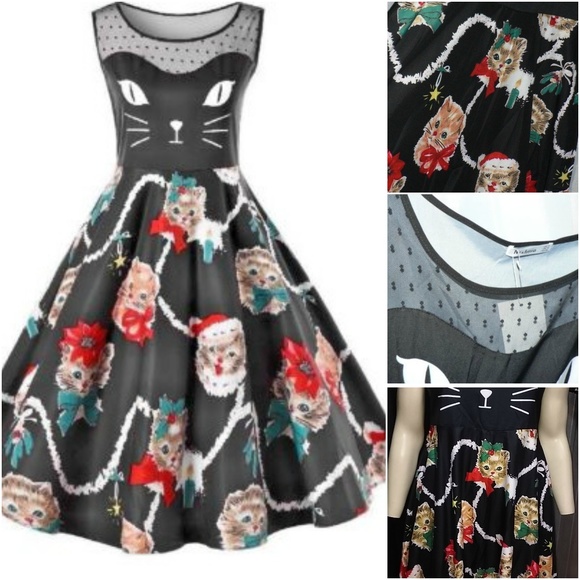 christmas cat dress womens